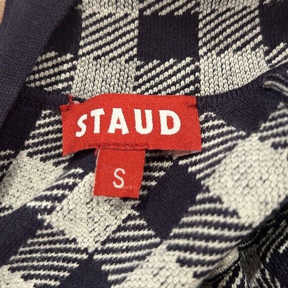 Staud Heli navy & white gingham short sleeve fitted midi dress size Small NWT - Picture 6 of 10